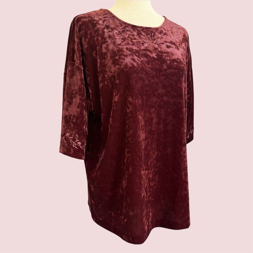 J. Jill Crushed Velvet Embroidered Tunic Top Size M Whimsigoth Holiday Witchy